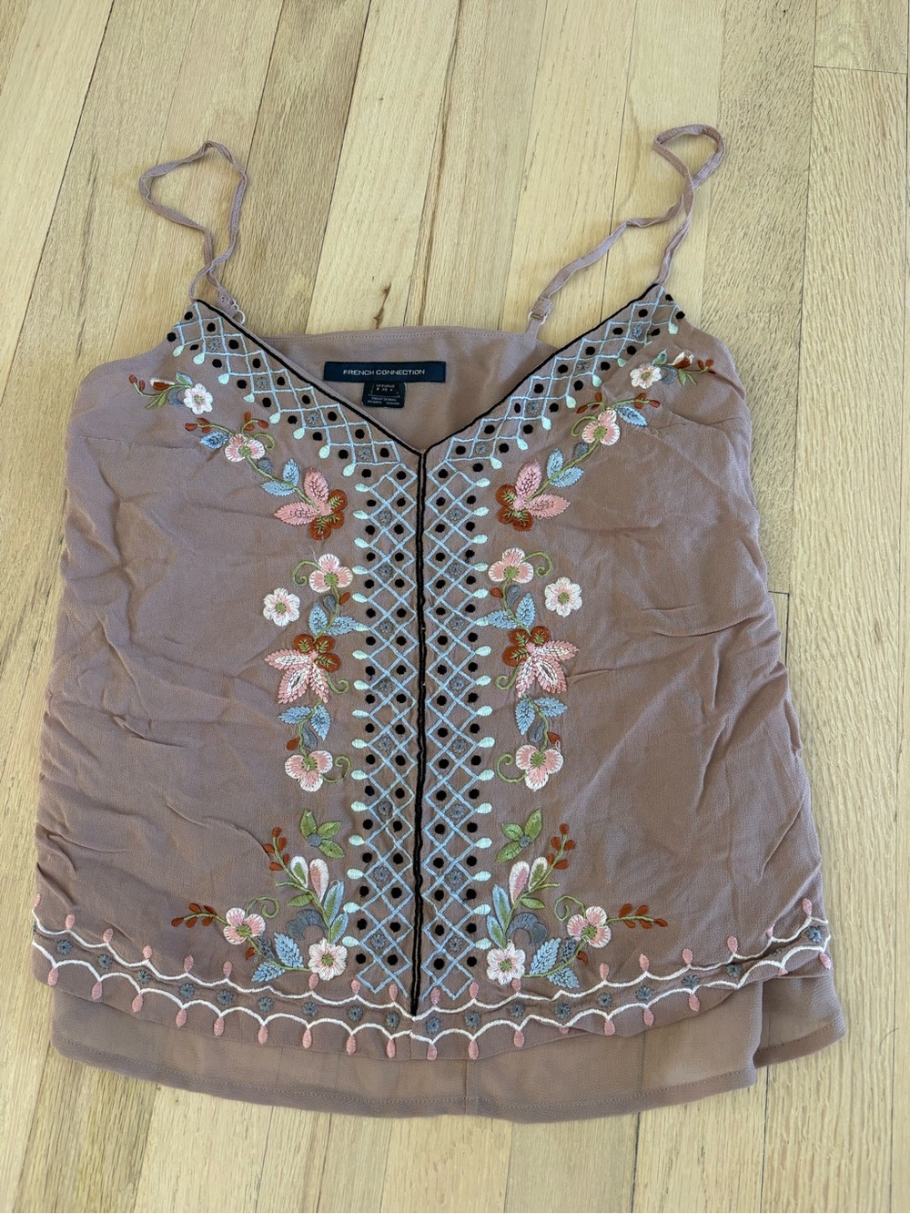 French Connection Mauve Embroidered Spaghetti-Strap Tank